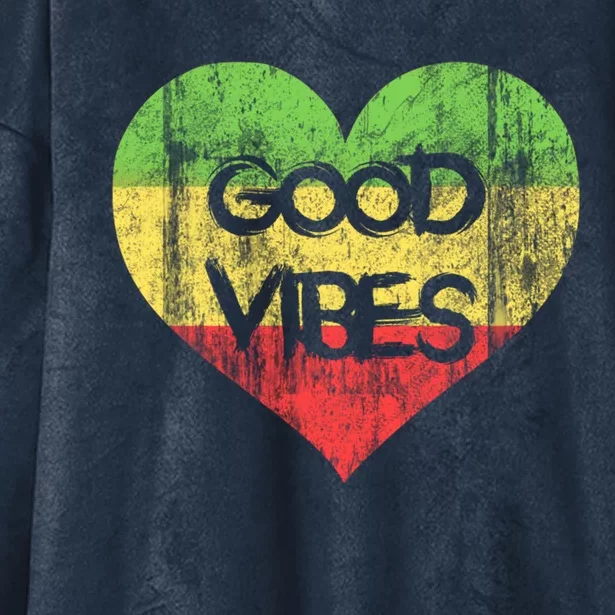 Good Vibes One Love One Heart Rastafari Gift Hooded Wearable Blanket