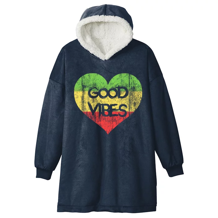 Good Vibes One Love One Heart Rastafari Gift Hooded Wearable Blanket