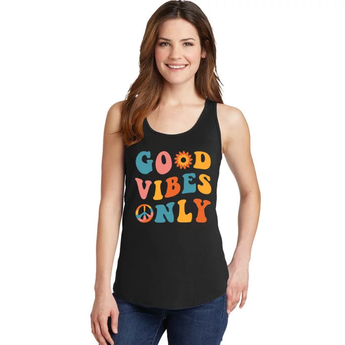 Good Vibes Only Groovy Trendy Peace Love 60s 70s Vintage Ladies Essential Tank