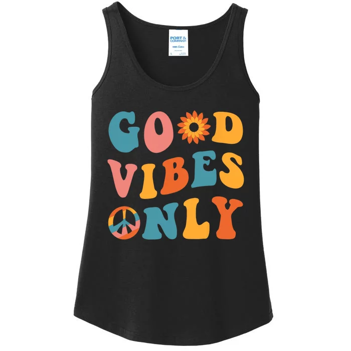 Good Vibes Only Groovy Trendy Peace Love 60s 70s Vintage Ladies Essential Tank