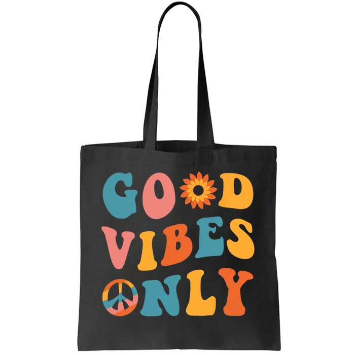 Good Vibes Only Groovy Trendy Peace Love 60s 70s Vintage Tote Bag