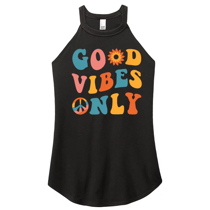 Good Vibes Only Groovy Trendy Peace Love 60s 70s Vintage Women’s Perfect Tri Rocker Tank