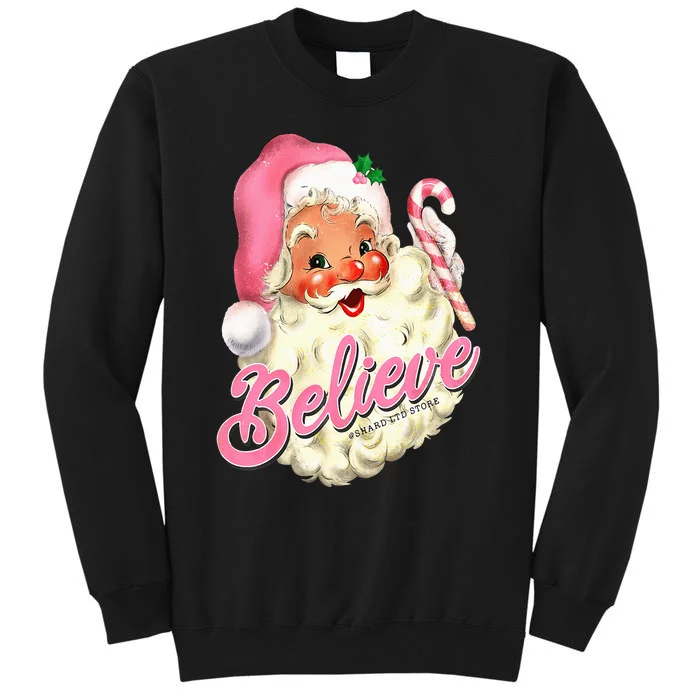 Groovy Vintage Pink Santa Claus Believe Christmas Sweatshirt