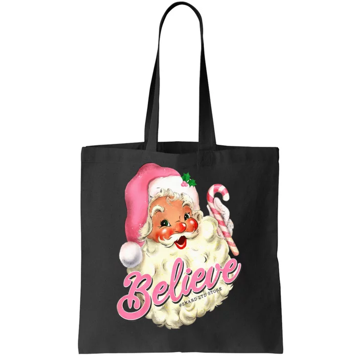 Groovy Vintage Pink Santa Claus Believe Christmas Tote Bag