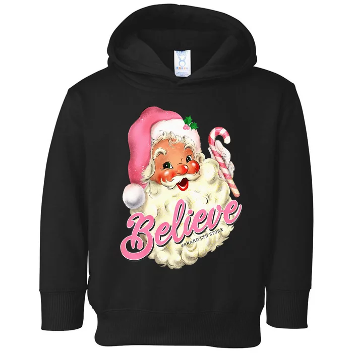 Groovy Vintage Pink Santa Claus Believe Christmas Toddler Hoodie