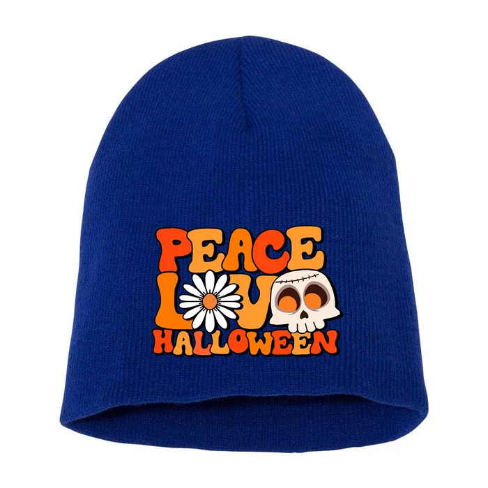 Groovy Vintage Peace Love Halloween Costume Gift Short Acrylic Beanie