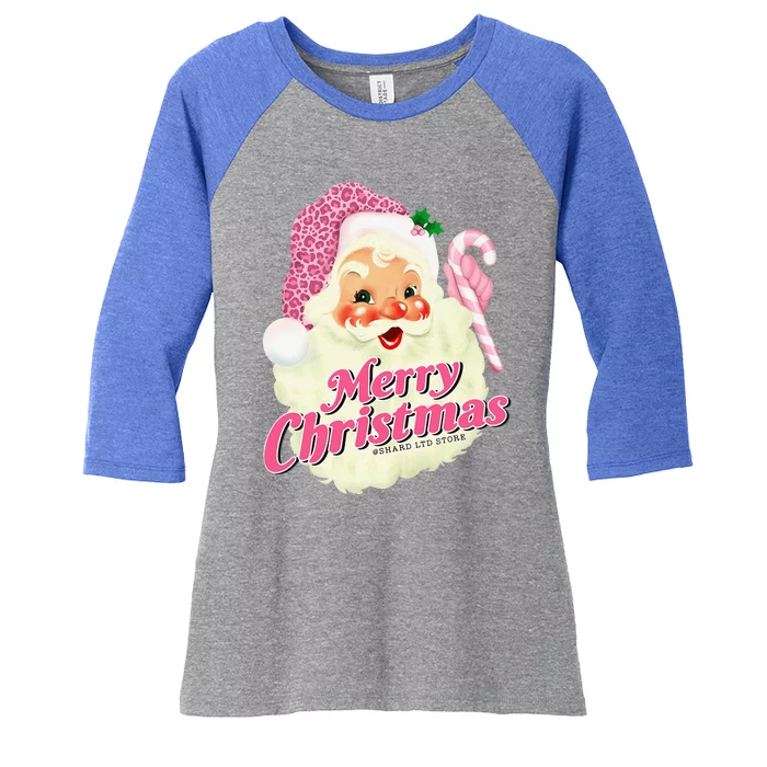 Groovy Vintage Pink Santa Claus Merry Christmas Funny Women's Tri-Blend 3/4-Sleeve Raglan Shirt