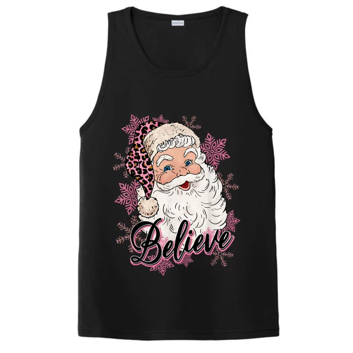 Groovy Vintage Pink Santa Claus Believe Christmas Performance Tank