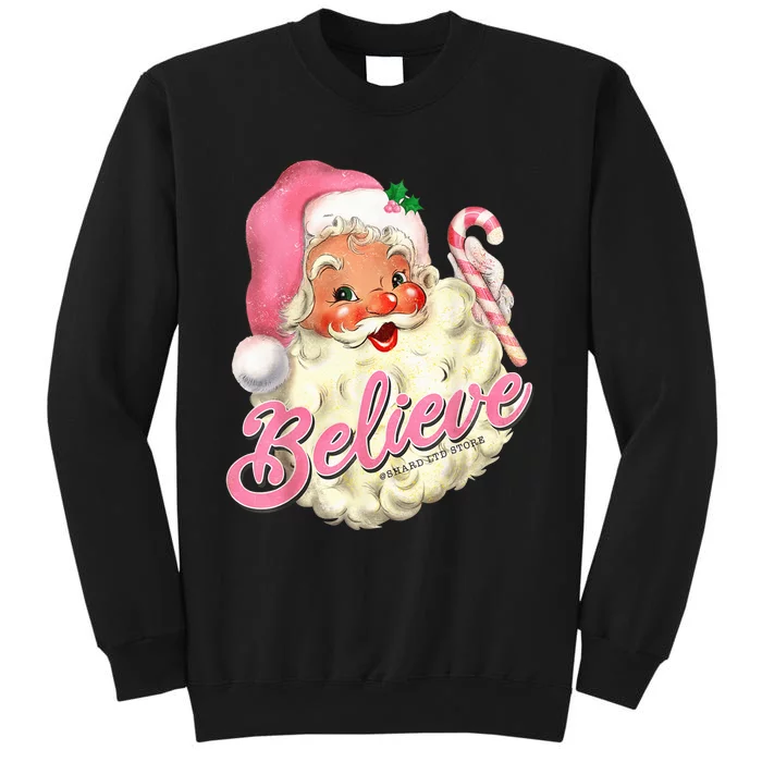 Groovy Vintage Pink Santa Claus Believe Christmas Wo Kid Sweatshirt