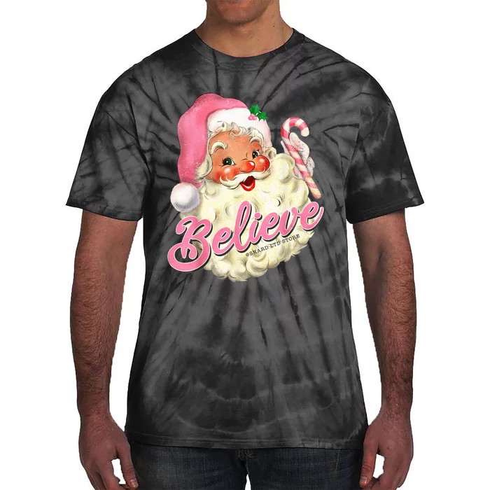 Groovy Vintage Pink Santa Claus Believe Christmas Wo Kid Tie-Dye T-Shirt