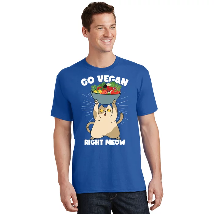 Go Vegan Right Meow Funny Veganism Cat Organic Food Vegan Gift T-Shirt