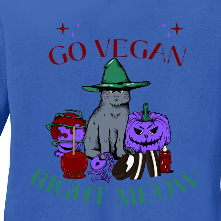 Go Vegan Right Meow For Halloween Gift Ladies Long Sleeve Shirt