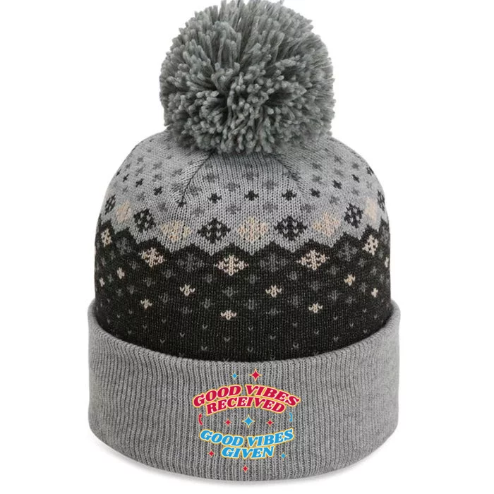 Good Vibes Received Good Vibes Given Retro The Baniff Cuffed Pom Beanie