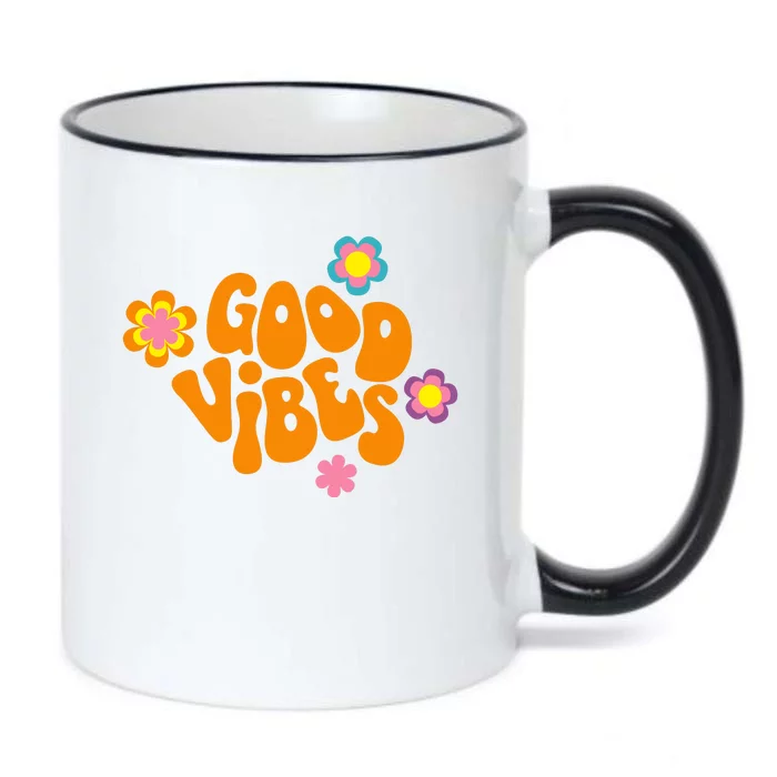 Good Vibes Retro Groovy Flower Black Color Changing Mug