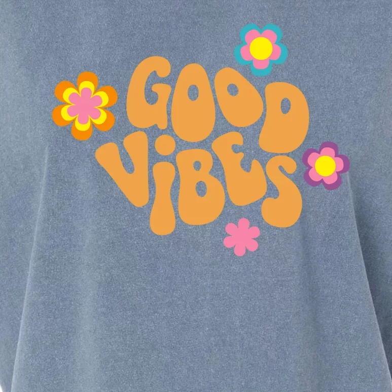 Good Vibes Retro Groovy Flower Garment-Dyed Women's Muscle Tee