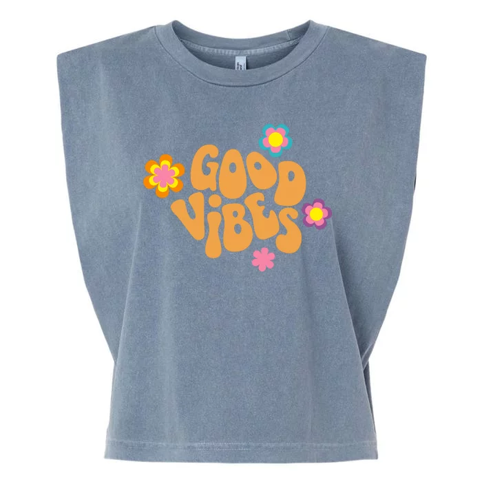 Good Vibes Retro Groovy Flower Garment-Dyed Women's Muscle Tee