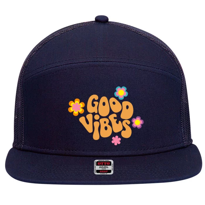 Good Vibes Retro Groovy Flower 7 Panel Mesh Trucker Snapback Hat