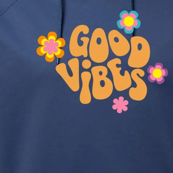 Good Vibes Retro Groovy Flower Performance Fleece Hoodie