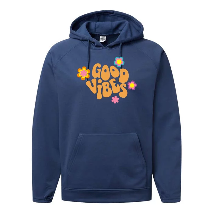 Good Vibes Retro Groovy Flower Performance Fleece Hoodie