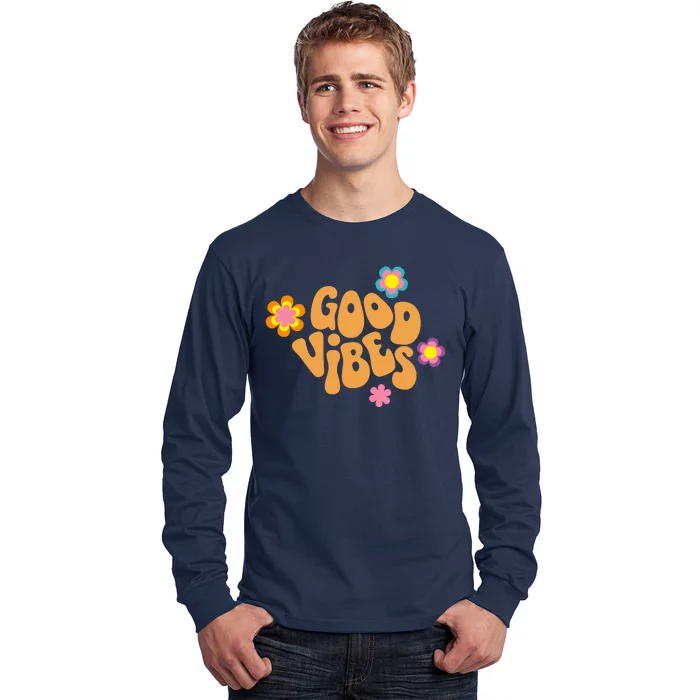 Good Vibes Retro Groovy Flower Long Sleeve Shirt