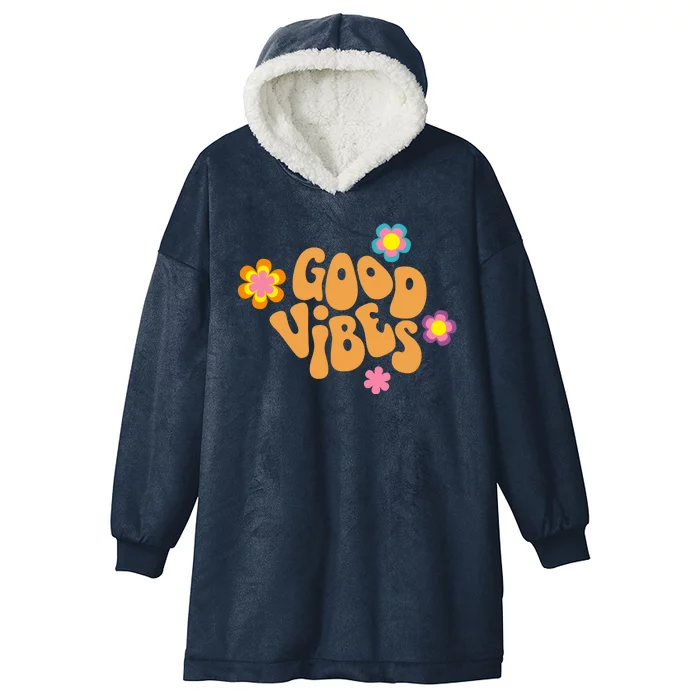 Good Vibes Retro Groovy Flower Hooded Wearable Blanket