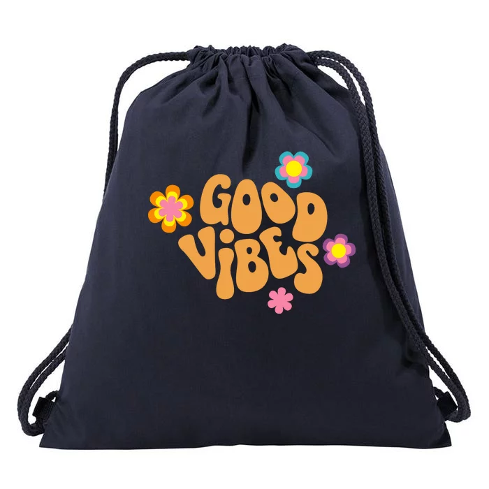 Good Vibes Retro Groovy Flower Drawstring Bag