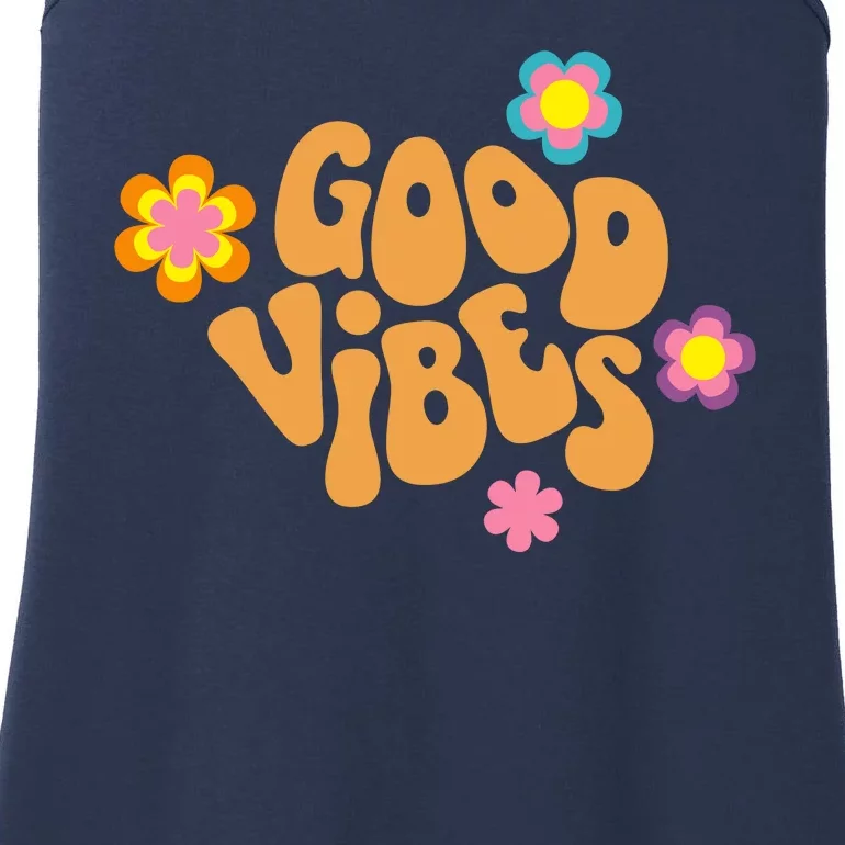 Good Vibes Retro Groovy Flower Ladies Essential Tank