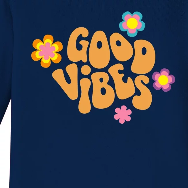 Good Vibes Retro Groovy Flower Baby Long Sleeve Bodysuit