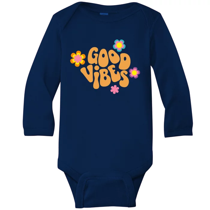 Good Vibes Retro Groovy Flower Baby Long Sleeve Bodysuit