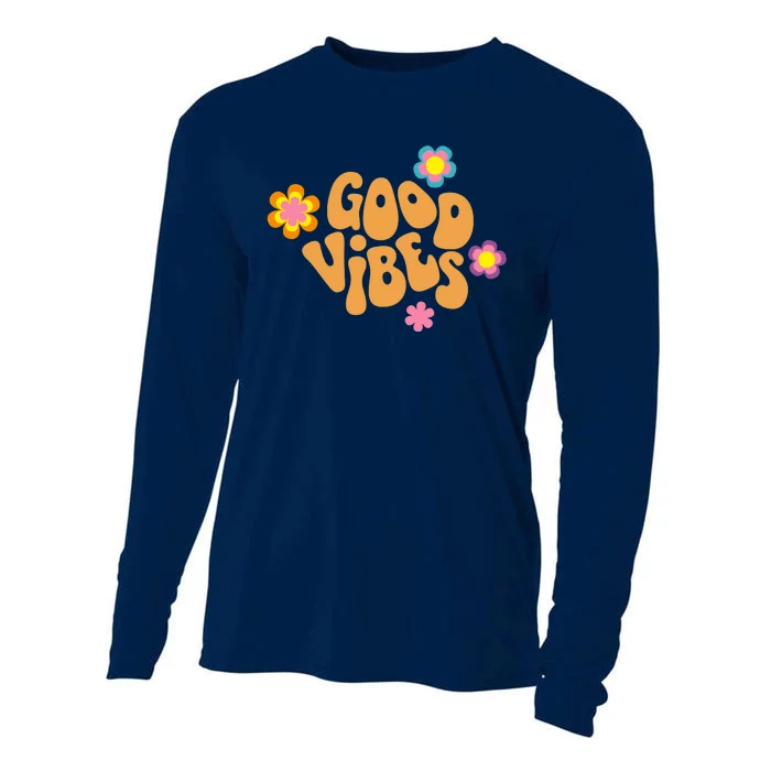 Good Vibes Retro Groovy Flower Cooling Performance Long Sleeve Crew