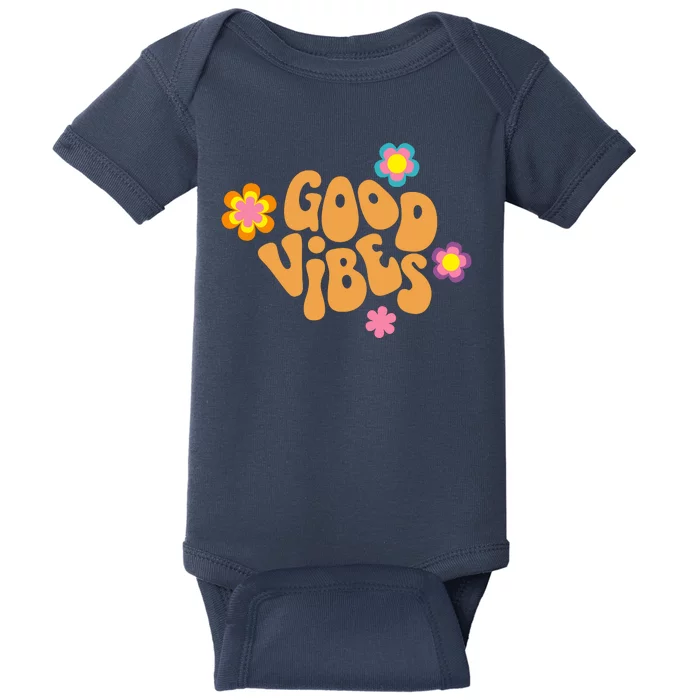 Good Vibes Retro Groovy Flower Baby Bodysuit