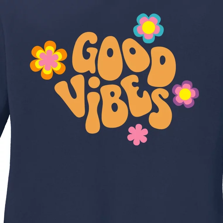 Good Vibes Retro Groovy Flower Ladies Long Sleeve Shirt