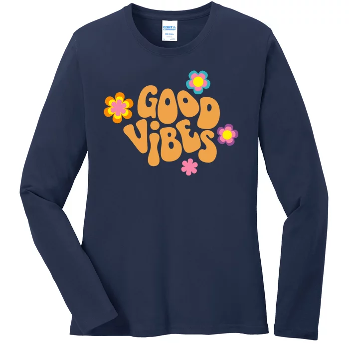 Good Vibes Retro Groovy Flower Ladies Long Sleeve Shirt