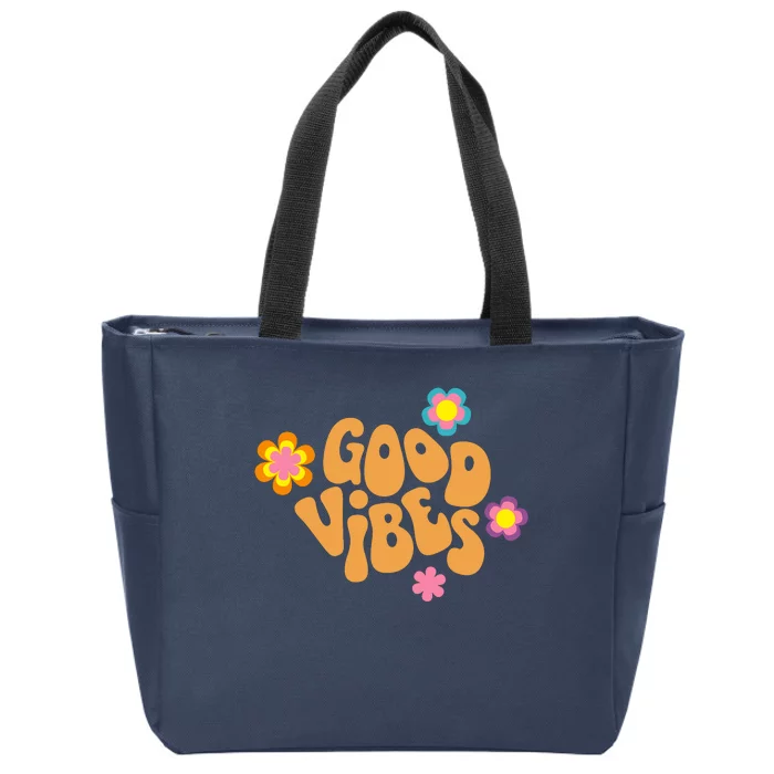 Good Vibes Retro Groovy Flower Zip Tote Bag