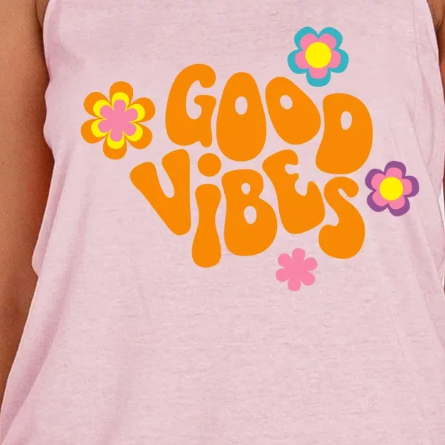 Good Vibes Retro Groovy Flower Women's Knotted Racerback Tank