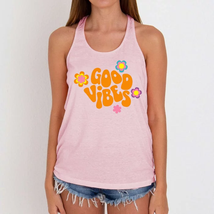 Good Vibes Retro Groovy Flower Women's Knotted Racerback Tank