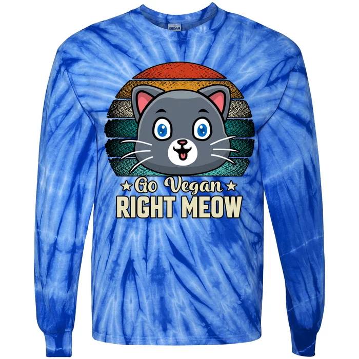 Go Vegan Right Meow Vegan Funny Saying Cute Gift Tie-Dye Long Sleeve Shirt