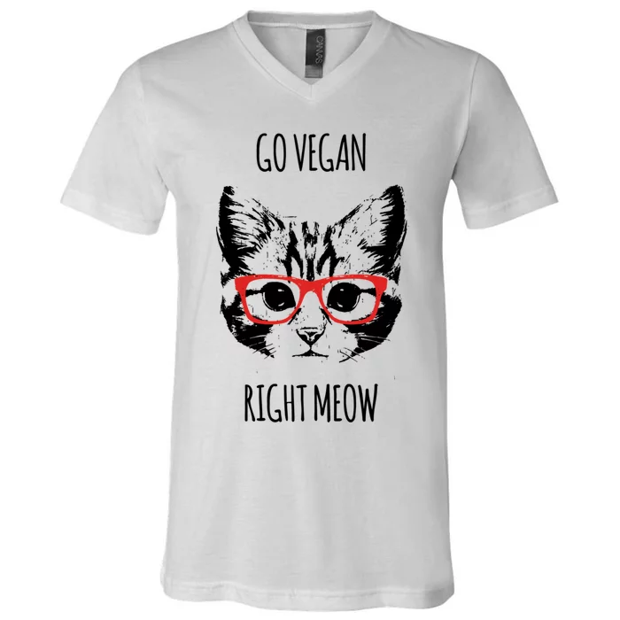 Go Vegan Right Meow Funny Gift For Vegans Vegan Cool Gift V-Neck T-Shirt