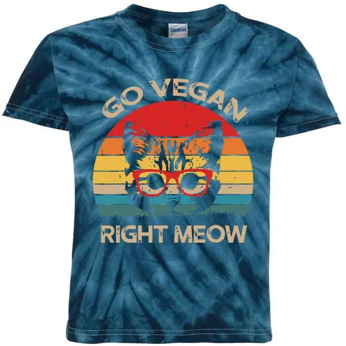 Go Vegan Right Meow Funny Cat Vegan Kids Tie-Dye T-Shirt