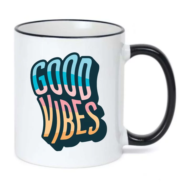 Good Vibes Retro Positive Quote Black Color Changing Mug