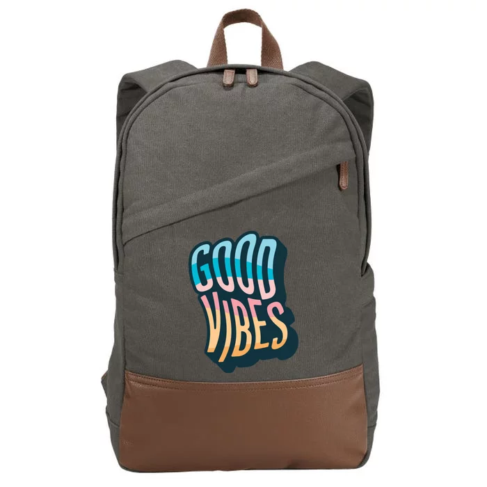 Good Vibes Retro Positive Quote Cotton Canvas Backpack