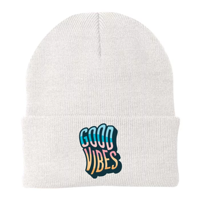 Good Vibes Retro Positive Quote Knit Cap Winter Beanie