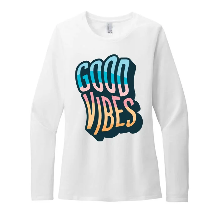 Good Vibes Retro Positive Quote Womens CVC Long Sleeve Shirt