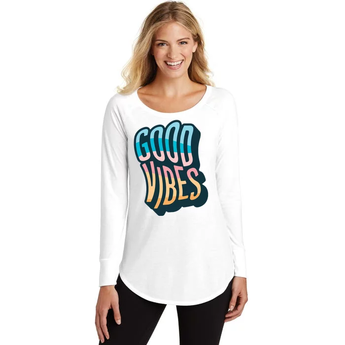 Good Vibes Retro Positive Quote Women's Perfect Tri Tunic Long Sleeve Shirt