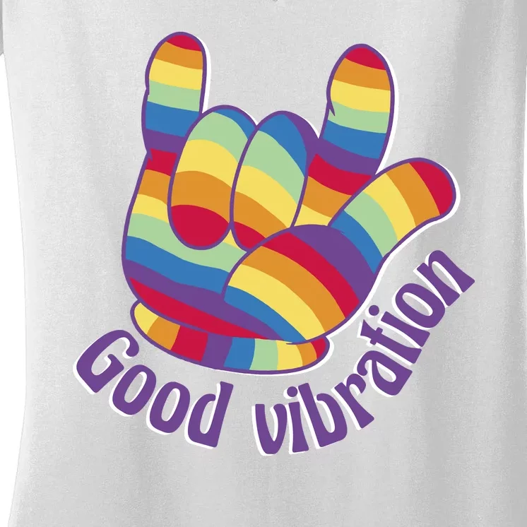 Good Vibration Rainbow Women's V-Neck T-Shirt