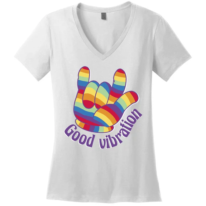 Good Vibration Rainbow Women's V-Neck T-Shirt