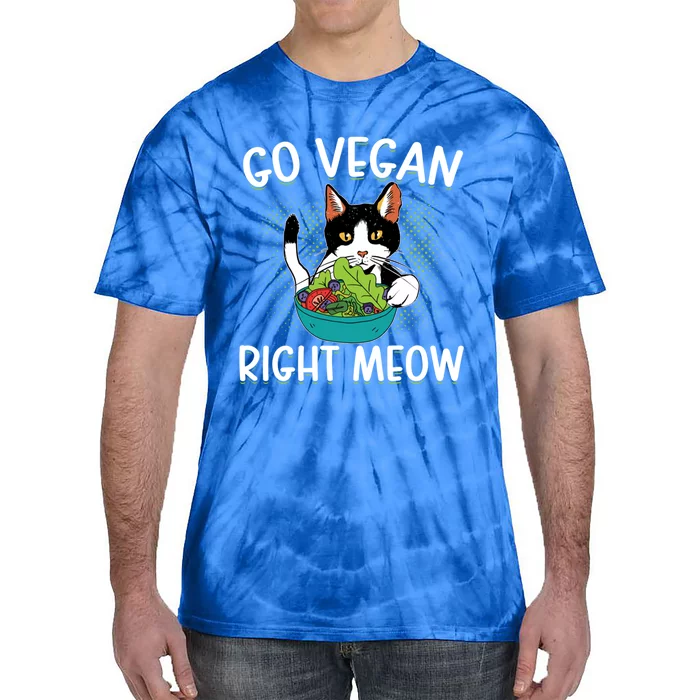 Go Vegan Right Meow Cat Vegan Vegetable Diet Gift Tie-Dye T-Shirt