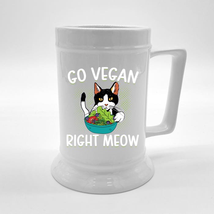 Go Vegan Right Meow Cat Vegan Vegetable Diet Gift Front & Back Beer Stein