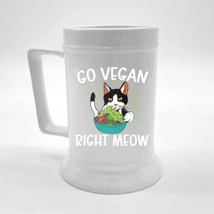 Go Vegan Right Meow Cat Vegan Vegetable Diet Gift Front & Back Beer Stein