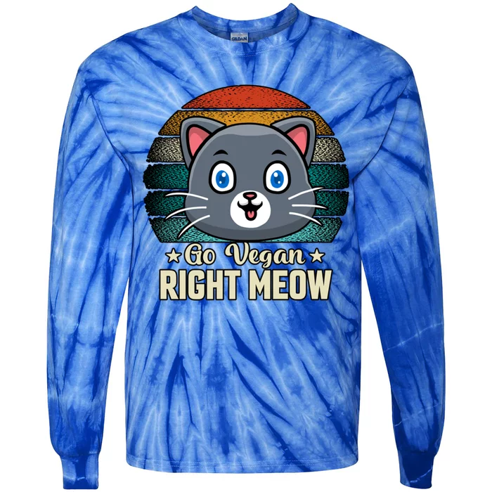 Go Vegan Right Meow Vegan Funny Saying Meaningful Gift Tie-Dye Long Sleeve Shirt